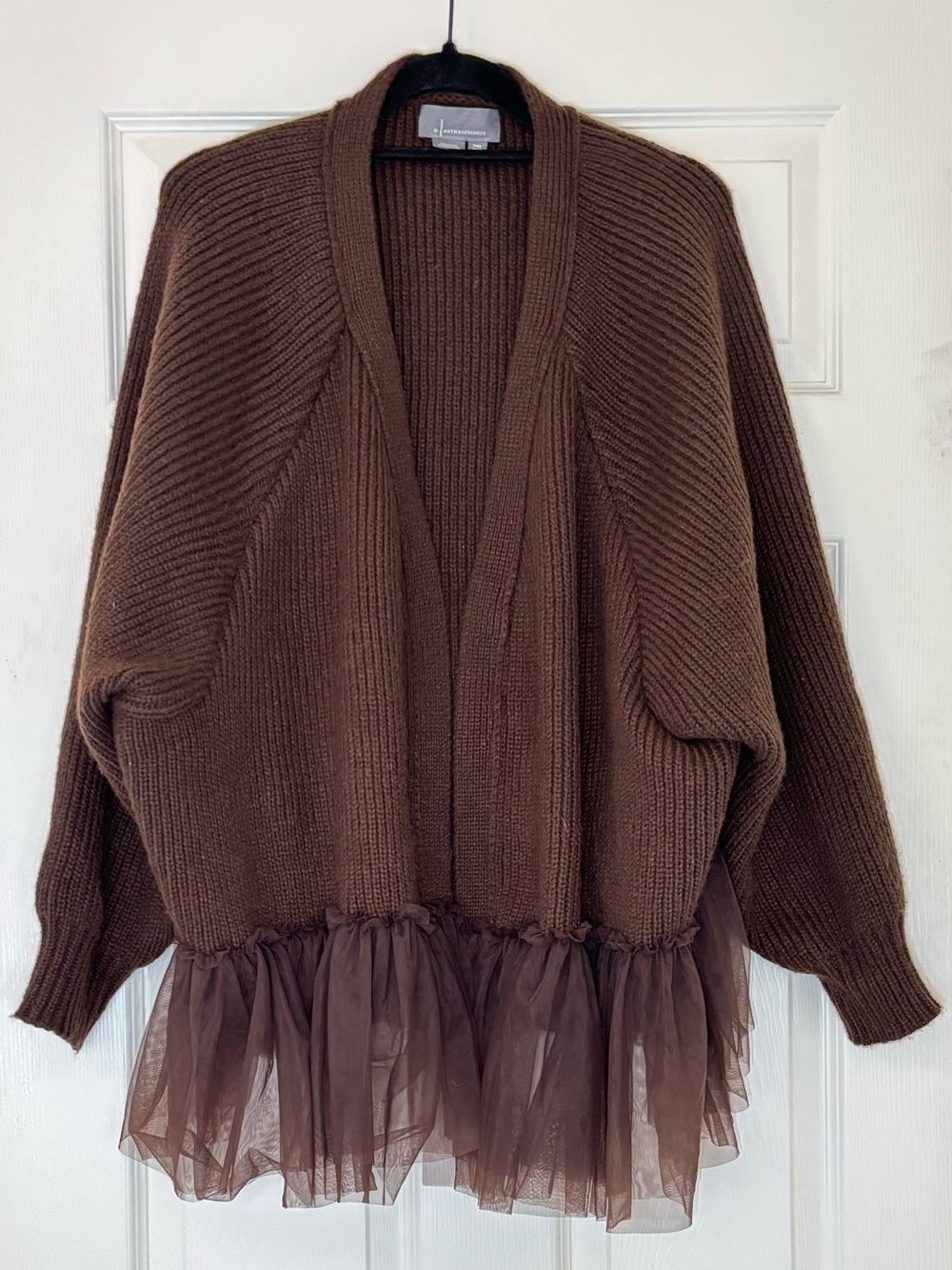 Anthropologie Sunday in Brooklyn Tulle Ruffle Bottom Cardigan Sweater
